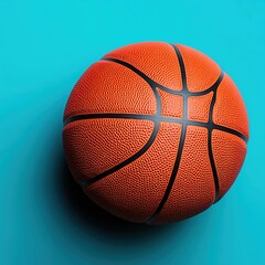 A vibrant basketball on a turquoise background, showcasing athleticism and play.