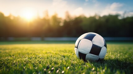 Fototapeta premium photograph of classic soccer ball and soccer field.