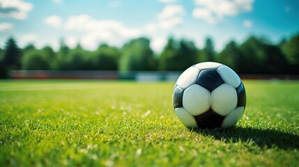 Obraz premium photograph of classic soccer ball and soccer field.