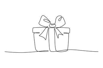 Hand drawn gift box continuous one line icon. Present with ribbon bow single line vector illustration in doodle style. Contour linear sign design