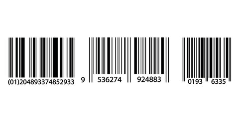 Set of three barcodes with numeric sequences. Retail and inventory management concept