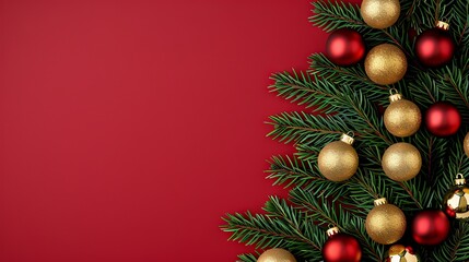 Fototapeta premium Christmas decorations with ornaments and pine branches.