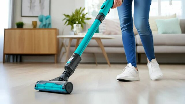 Using cordless vacuum to clean ceiling corners and walls
