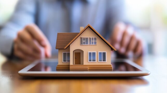 photograph of Salespeople use tablets to estimate home prices, real estate and property inspections at the office.