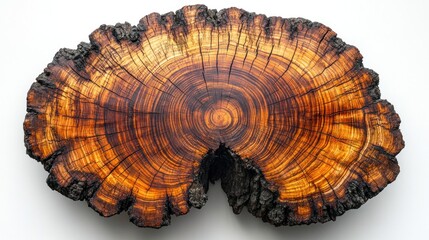 Cross-section of a tree trunk, showcasing concentric rings and textured bark.