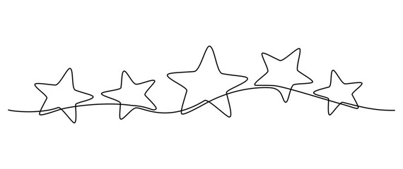 Hand drawn stars continuous one line icon. Star single line vector illustration in doodle style. Premium quality contour linear sign design concept