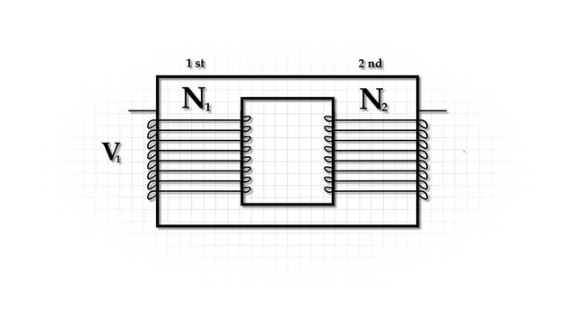 First and second electrical voltage transfer and which are related to phisics. Current transformer diagram in physics concept.