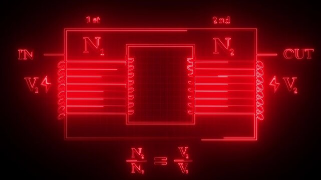 Neon glow first and second electrical voltage transfer and which are related to phisics. Current transformer diagram in physics concept.