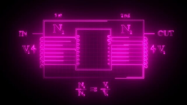 Neon glow first and second electrical voltage transfer and which are related to phisics. Current transformer diagram in physics concept.