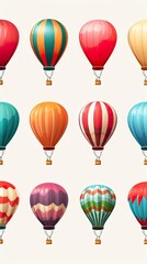 Naklejka premium set of hot air balloons flying with colorful cartoon look for kids and tourism trip freedom flight, isolated on transparent png cutout background 