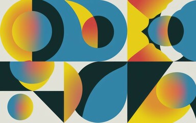 Obraz premium Abstract geometric design. Vibrant shapes blend seamlessly creating a dynamic visual harmony. Modern art meets retro style.