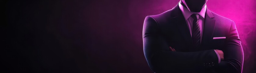 Stylish man in suit posing against vibrant pink backdrop professional business portrait