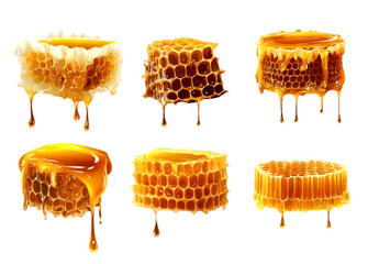 Collection of honeycomb isolate on transparent background, png, cutout