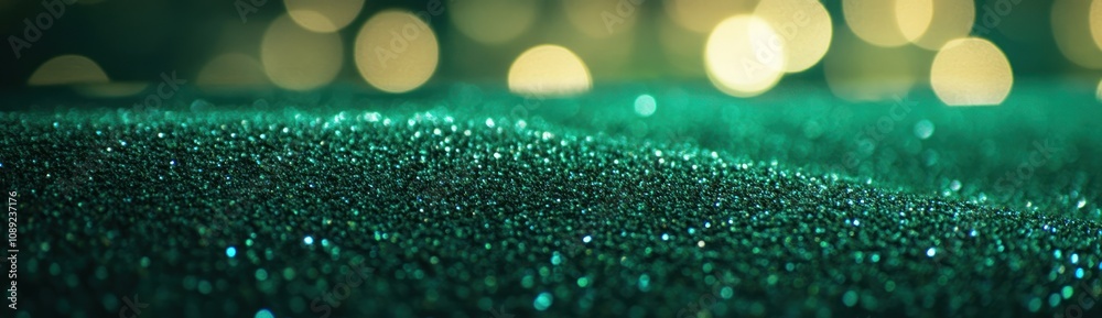 Leinwandbilder A shimmering green surface with soft bokeh lights in the background.