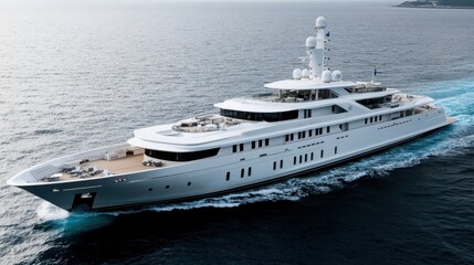 Luxurious Yacht Gliding Through Calm Waters Under the Gentle Sun, Showcasing Elegant Design and Opulence on a Serene Ocean Expedition Experience