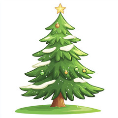 Obraz premium A decorated green Christmas tree with snow, ornaments, isolated on a white background, symbolizing the holiday season and celebration