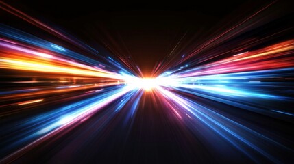 Obraz premium Dynamic Burst of Colorful Light Rays on Black Background, Abstract Digital Art with Energy and Movement