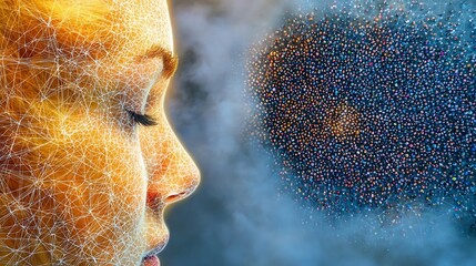 The aerial view captures a dense crowd gathered in a vast space, with individuals interconnected through a complex web of overlapping paths, forming a network of interactions and relationships.