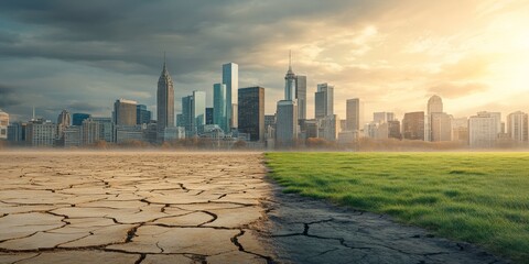 Climate Change A Visual Contrast Between Urban Development and Natural Environments