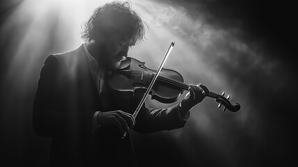 Fototapeta premium Dramatic Black and White Portrait of a Violinist Performing