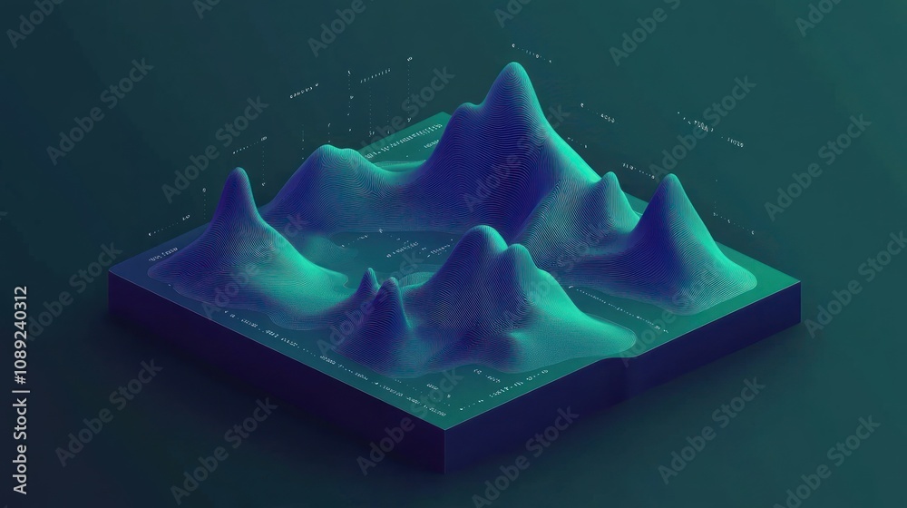 Aufkleber Abstract 3D landscape with peaks and valleys, representing data visualization or modeling.