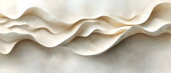 Fototapeta premium An abstract wave-like composition featuring soft, flowing layers in shades of cream and beige, creating a serene and calming atmosphere.