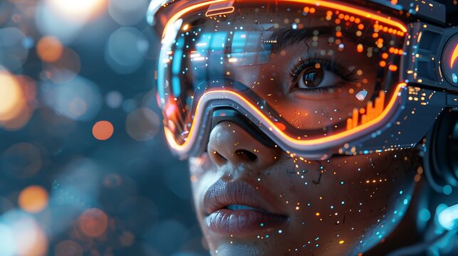 A futuristic sports event with players wearing advanced VR gear, showcasing the integration of technology in athletics. 