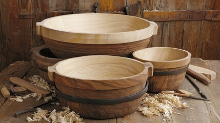Fototapeta premium Handcrafted Wooden Bowls Rustic Craftsmanship Woodworking Home Decor
