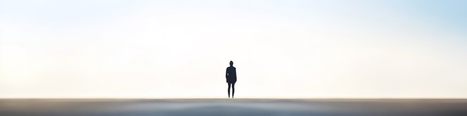 Obraz premium Solitary figure walking towards horizon on vast space