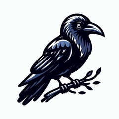 _illustration of a crow on a branch