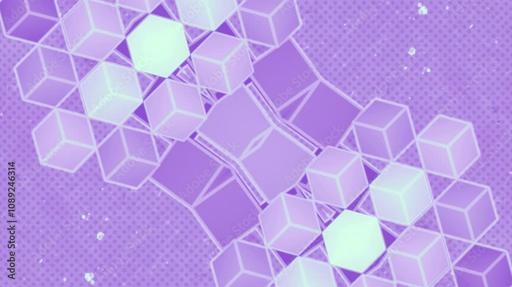 Aufkleber Dynamic seamless loop animation of bright neon cubes that unfold and fold into three-dimensional abstract structures. Light purple background emphasizes the isometric composition. 3d rendering 4K