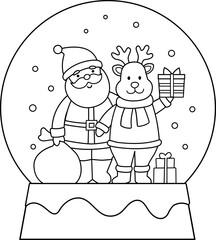 Christmas santa claus with deer snowball outline
Christmas snowball coloring drawing SVG.
Transparent background.