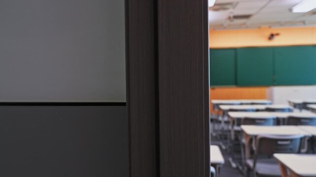 Modern classroom with desks and chairs