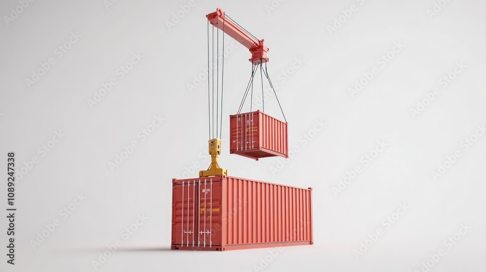 Poster A crane lifts a shipping container above another, illustrating loading and unloading processes.