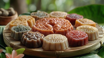 traditional singapore ang ku kueh sweets with intricate turtle shell design