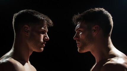 two men facing each other in an intense stare down