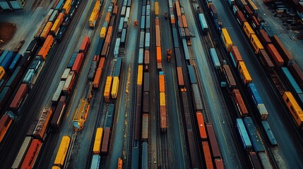 Obraz premium Aerial view of expansive rail yard in industrial zone transport scene urban environment detailed perspective