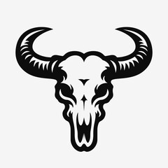 Cow skull logo. Black and white silhouette. Vector illustration