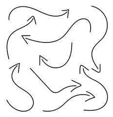 Set of hand drawn vector arrows doodle on white background. Doddle arrow set. Hand drawn black arrows. Set of simple lines hand drawn black arrows.