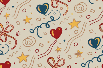 Fototapeta premium Playful Fun Colorful Line Doodle Seamless Pattern with Abstract and Whimsical Elements