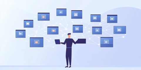 Obraz premium Background Representing Digital File Download and Data Transfer Technology, Showcasing Human Interaction with Digital Interfaces for File Management, Symbolizing Modern Data Transmission in Business O