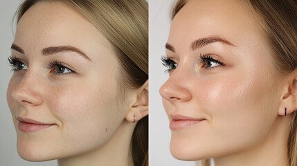 Collage of before and after photos showcasing a woman's enhanced appearance after receiving permanent eyeliner. The procedure noticeably defines her eyes, accentuating her natural beauty. 