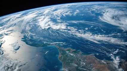 A stunning blue marble Earth from a high altitude with a panoramic view, world view, earth from above, globe texture, terrestrial perspective