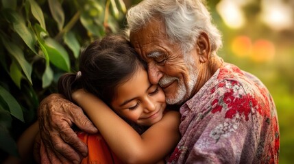 Obraz premium Grandfather's Tender Embrace: A Lifetime of Love and Cherished Memories