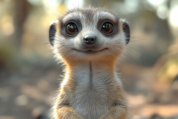 Fototapeta premium A stunning close-up of a meerkat showcasing its curious gaze and intricate fur details. Perfect for wall art, prints, or unique merchandise that celebrates nature’s charm.