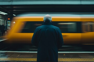 Man Waiting at a Train Station – Travel Concept, Commuter Lifestyle, and Transportation Hub Scene