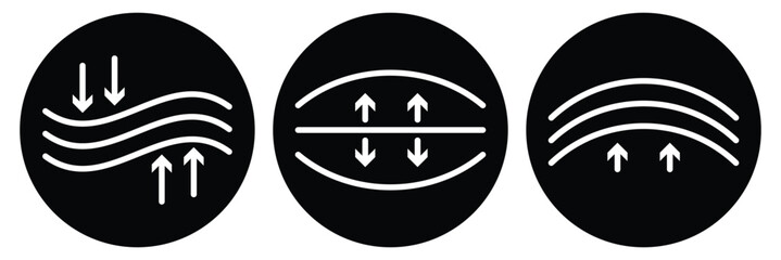 Elastic, flexibility icons set. Push, pressure symbols collection. Push shrink sign. Flexible elastic symbol. 