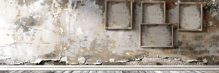 Empty photo frames hang on a bare, peeling wall, silent testaments to a life once full.