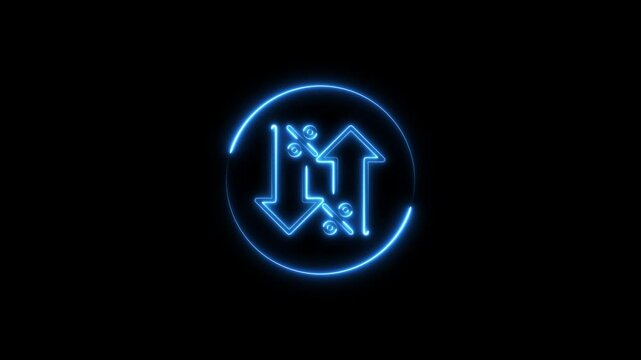 Glowing neon line cost and reduction concept. down arrow animation.