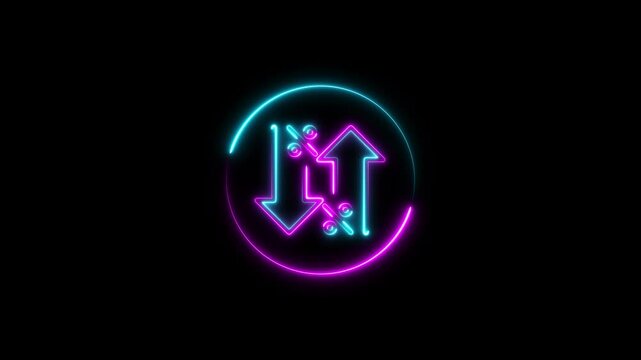 Glowing neon line cost and reduction concept. down arrow animation.